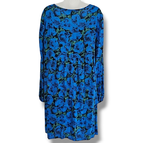 Primark Floral Swing Dress Plus Size 16 Blue Black Babydoll Over Print - Picture 2 of 11
